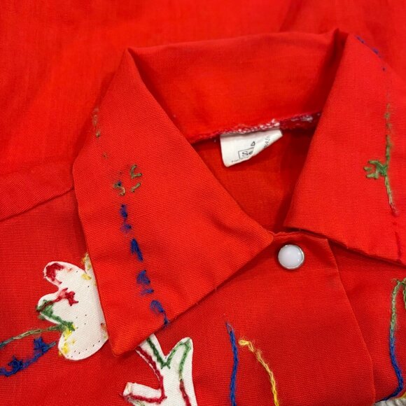 Vintage 1970s Sears Girls Red Western Shirt Skirt Set Floral Embroidery 4T - Picture 8 of 12